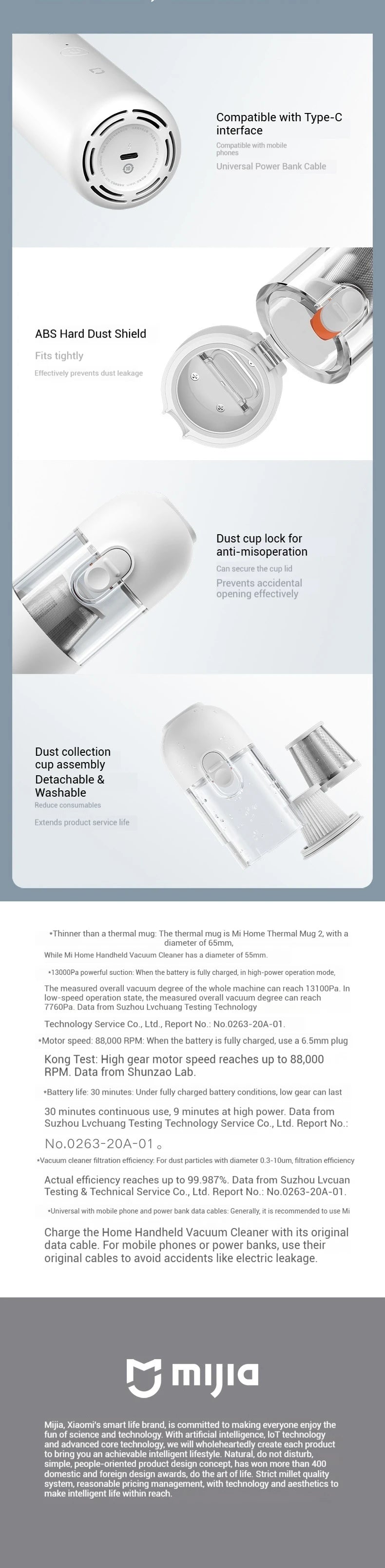 Xiaomi Mijia Handheld Vacuum - 12000Pa Cordless Rechargeable Car Pet Hair