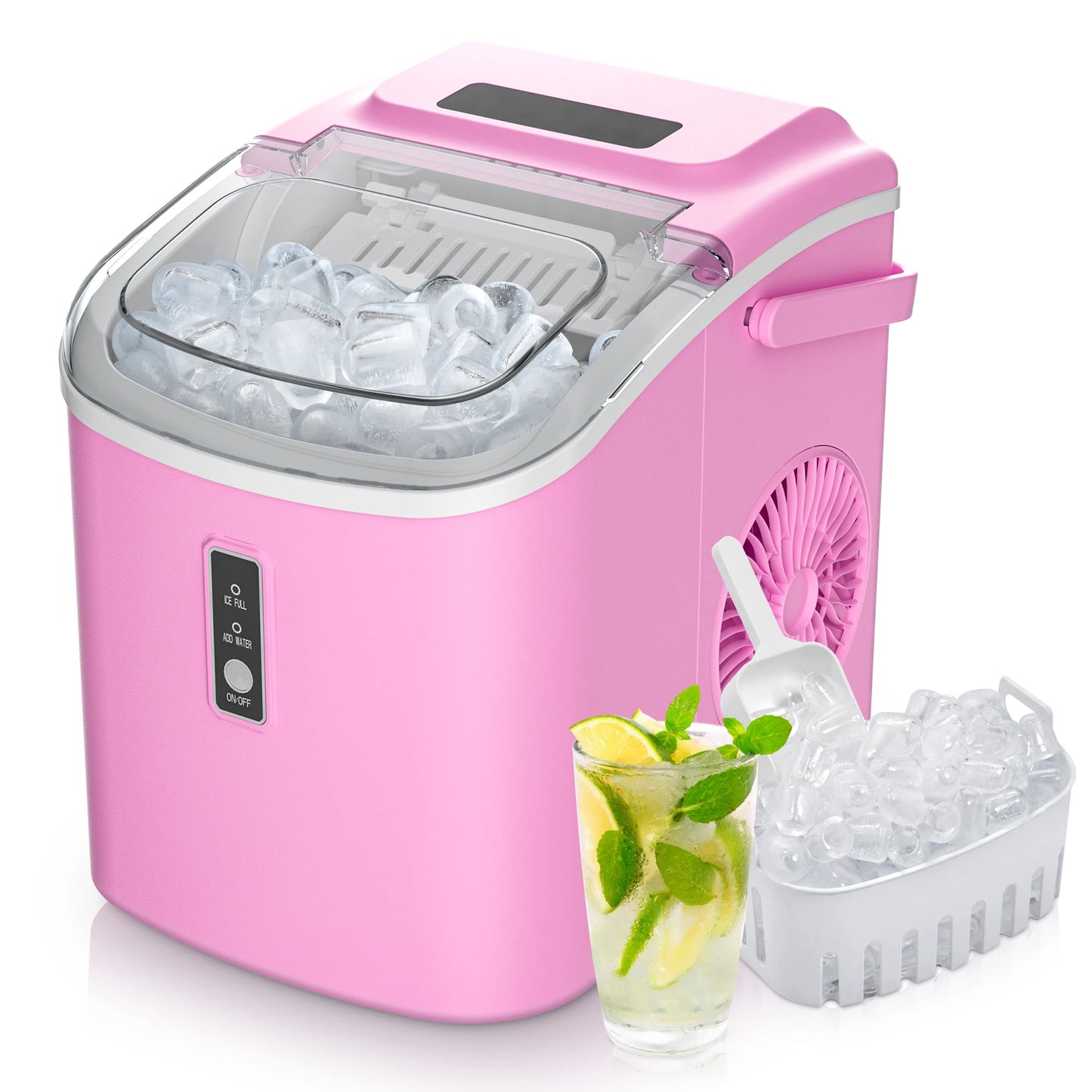 SIMZLIFE Portable Ice Maker Machine 26.5lbs/Day 9 Cubes in 6 Mins with Auto-Cleaning Basket and Scoop for Kitchen Office Party