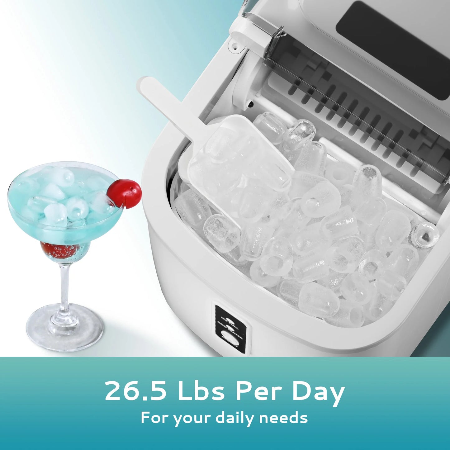 SIMZLIFE Portable Ice Maker Machine 26.5lbs/Day 9 Cubes in 6 Mins with Auto-Cleaning Basket and Scoop for Kitchen Office Party
