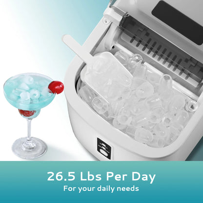 SIMZLIFE Portable Ice Maker Machine 26.5lbs/Day 9 Cubes in 6 Mins with Auto-Cleaning Basket and Scoop for Kitchen Office Party