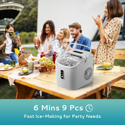 SIMZLIFE Portable Ice Maker Machine 26.5lbs/Day 9 Cubes in 6 Mins with Auto-Cleaning Basket and Scoop for Kitchen Office Party