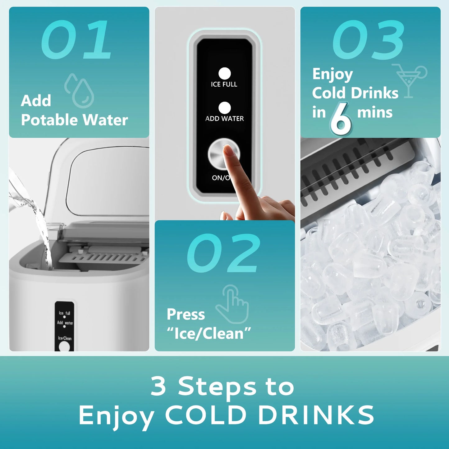 SIMZLIFE Portable Ice Maker Machine 26.5lbs/Day 9 Cubes in 6 Mins with Auto-Cleaning Basket and Scoop for Kitchen Office Party