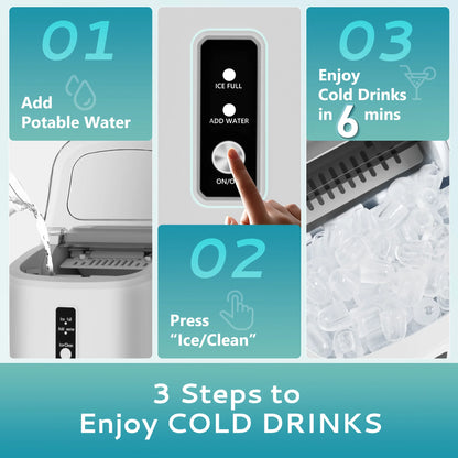 SIMZLIFE Portable Ice Maker Machine 26.5lbs/Day 9 Cubes in 6 Mins with Auto-Cleaning Basket and Scoop for Kitchen Office Party