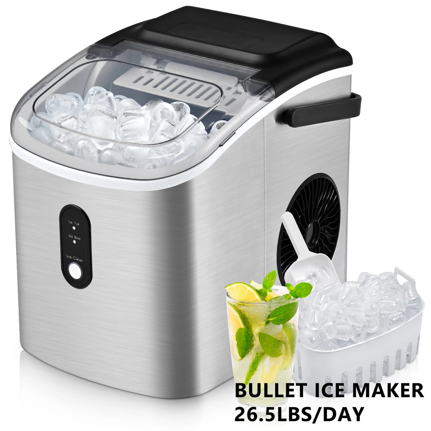 SIMZLIFE Portable Ice Maker Machine 26.5lbs/Day 9 Cubes in 6 Mins with Auto-Cleaning Basket and Scoop for Kitchen Office Party