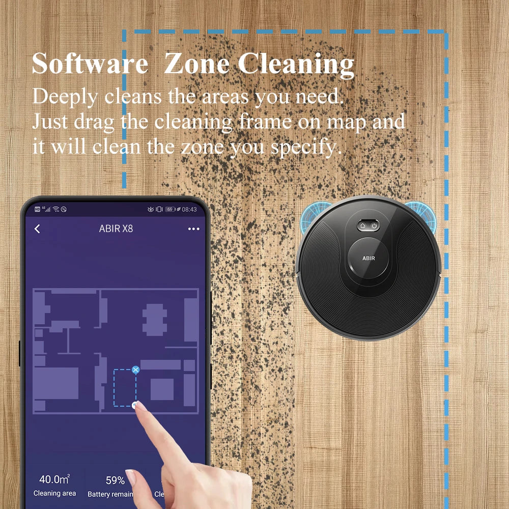 ABIR X8 Robot Vacuum - Laser Navigation Multi-Floor Mapping Zone Cleaning
