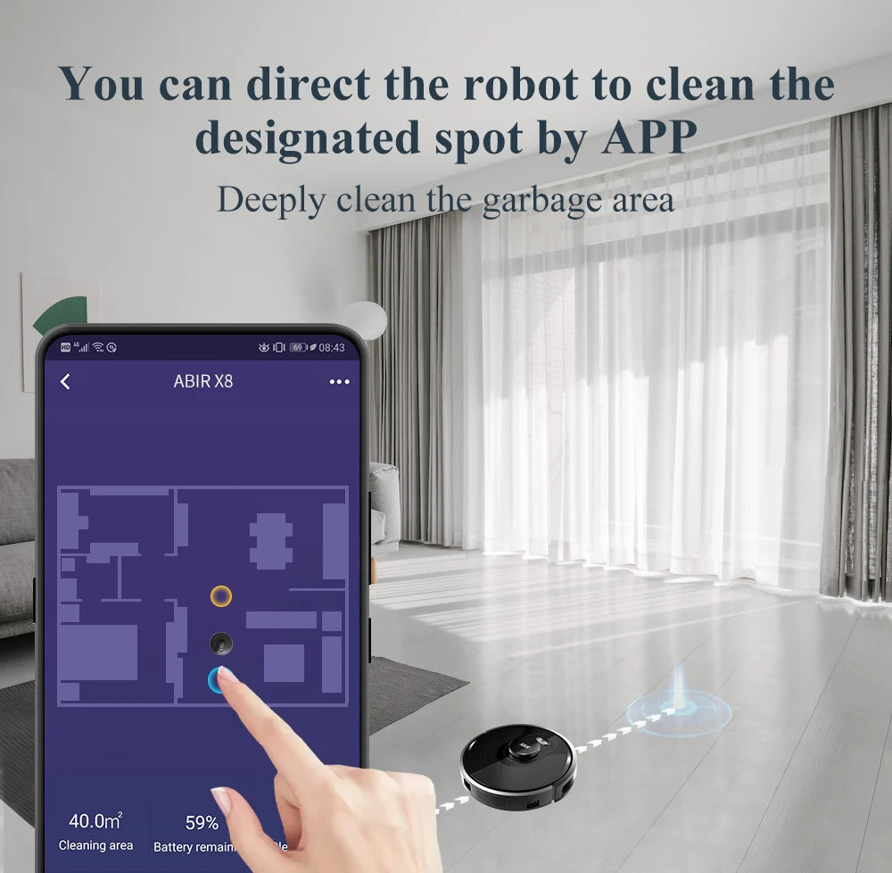 ABIR X8 Robot Vacuum - Laser Navigation Multi-Floor Mapping Zone Cleaning