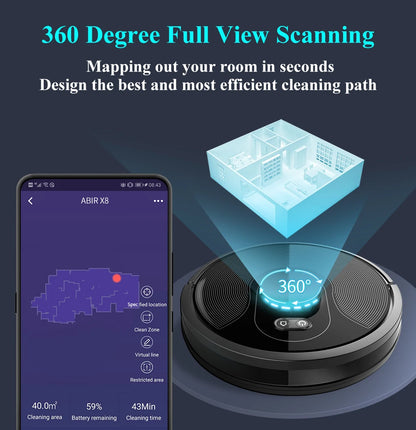 ABIR X8 Robot Vacuum - Laser Navigation Multi-Floor Mapping Zone Cleaning