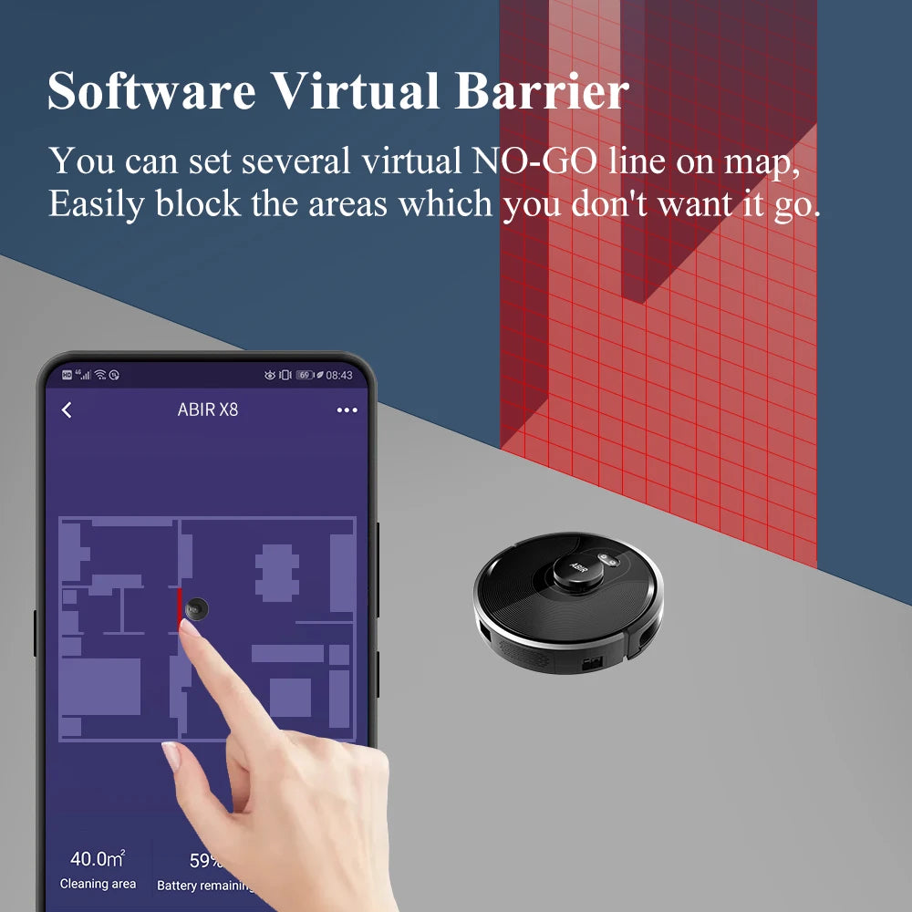 ABIR X8 Robot Vacuum - Laser Navigation Multi-Floor Mapping Zone Cleaning