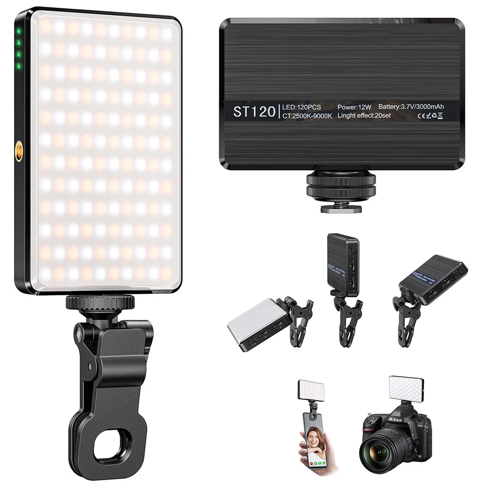 ST-120 LED Video Light - Rechargeable 3000mAh CRI95 Selfie Fill Light 2500-9000K