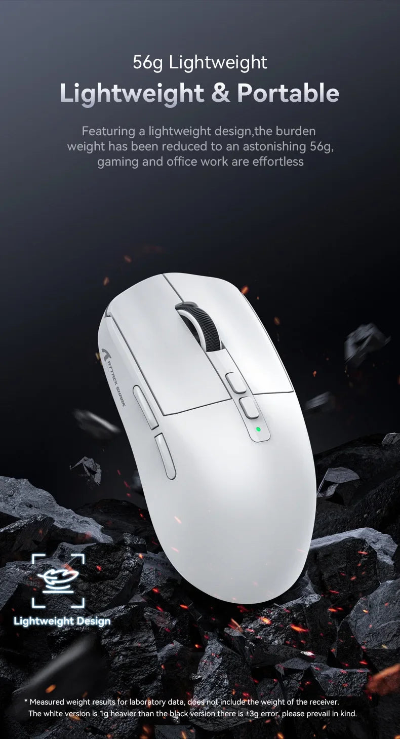 Attack Shark X6 Wireless Ergonomic Gaming Mouse Adjustable DPI Wired 2.4G/Bluetooth High Precision Rechargeable Mice