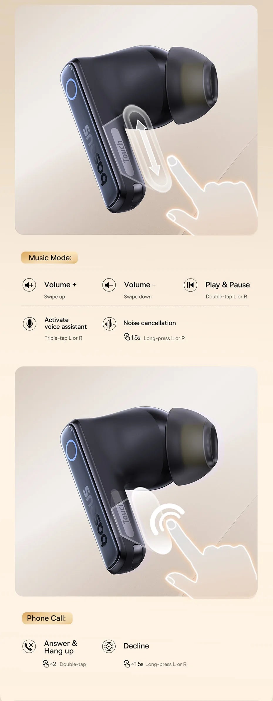 Baseus Bowie 30 Wireless Earbuds - 50dB ANC, 6 Mics, 65H Playtime