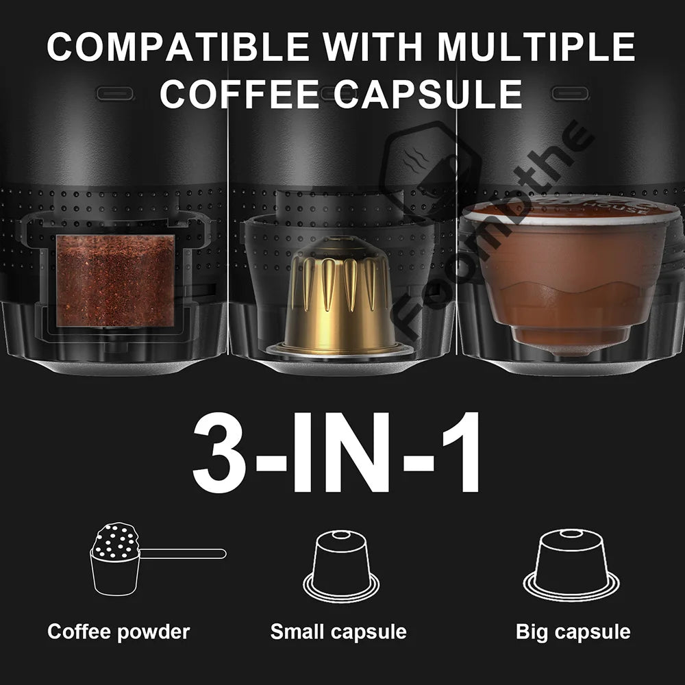 Portable Electric Espresso Maker - 3-in-1 Wireless Coffee Machine for Car Travel