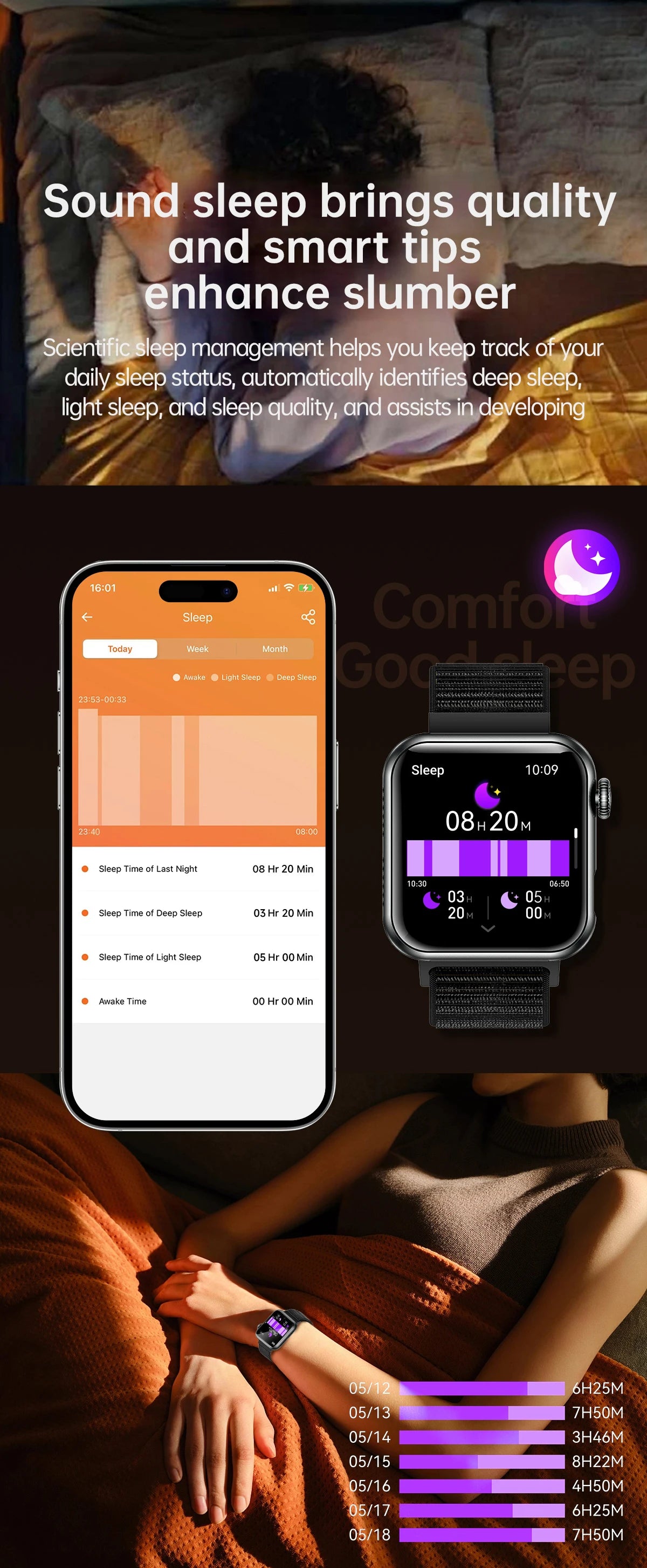 AI Smart Watch - HRV+PPG Blood Pressure Monitor, IP68 Waterproof