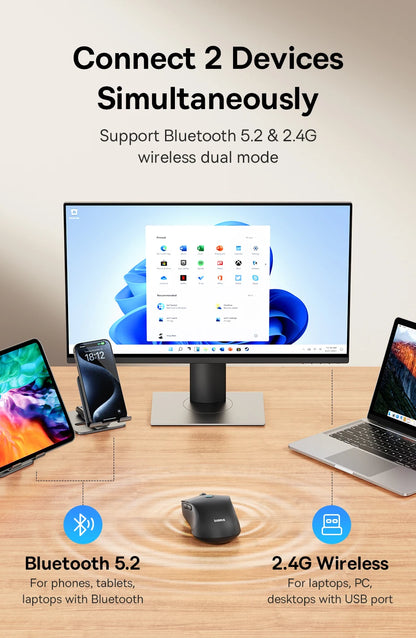 Baseus F02 Wireless Mouse Bluetooth 5.2 2.4G 4000DPI Ergonomic 7 Mute Buttons Mice for iPad MacBook Tablet Laptop Computer Mouse