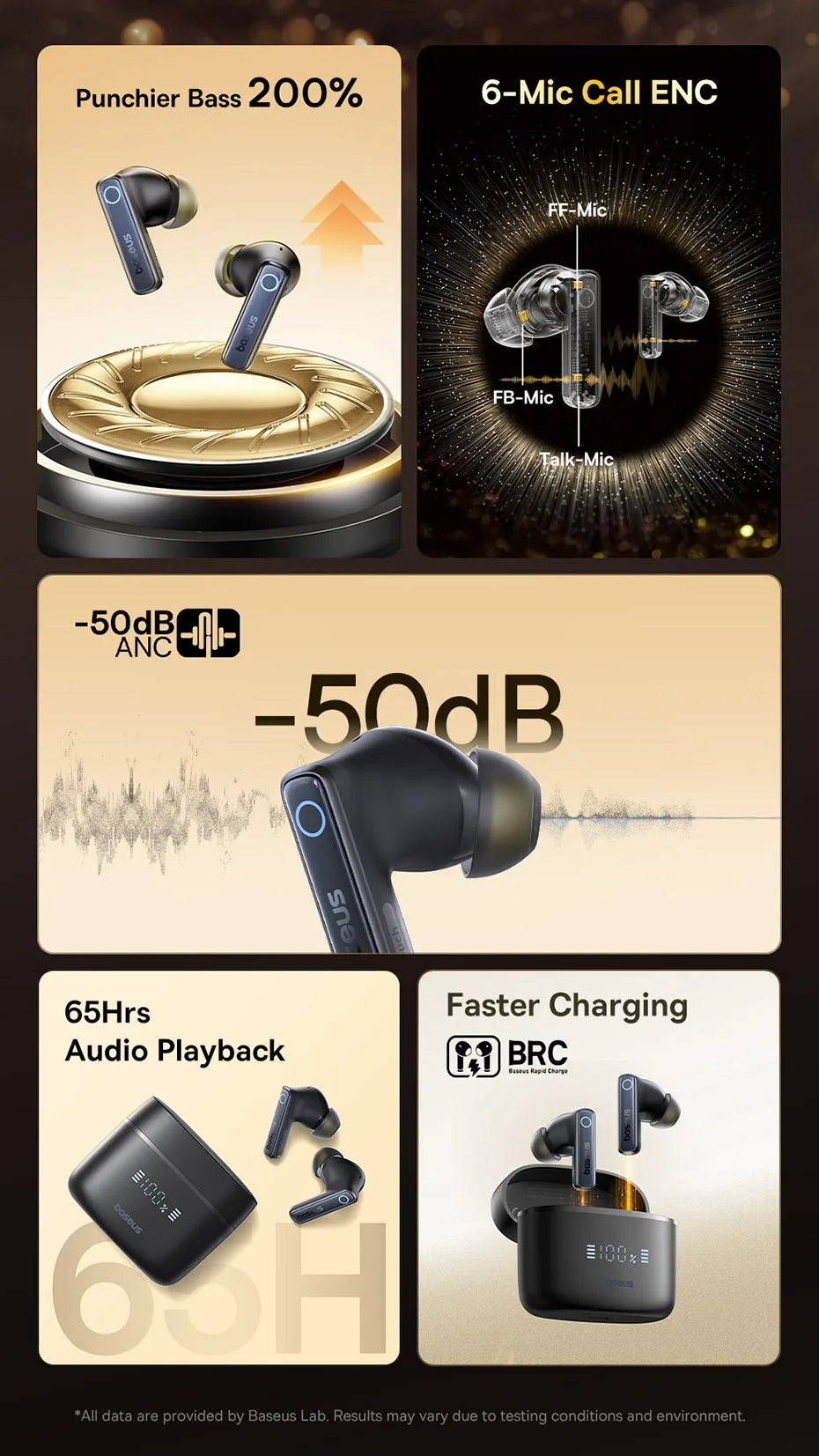 Baseus Bowie 30 Wireless Earbuds - 50dB ANC, 6 Mics, 65H Playtime