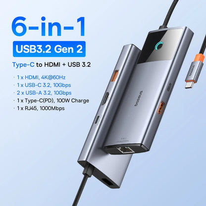 Baseus USB C HUB Dual HDMI 8K 4K Adapter 10-in-1 USB 3.2 10Gbps Splitter with RJ45 SD TF Type C PD 100W for MacBook Pro Air HUB