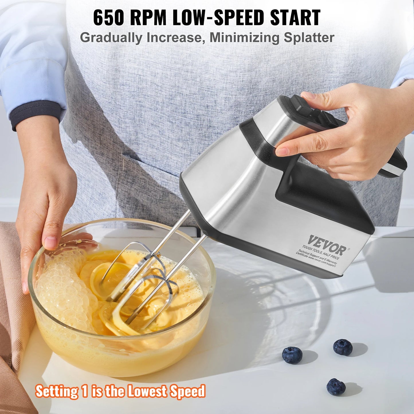 VEVOR Cordless Electric Hand Mixer - Variable Speed Rechargeable Baking Mixer