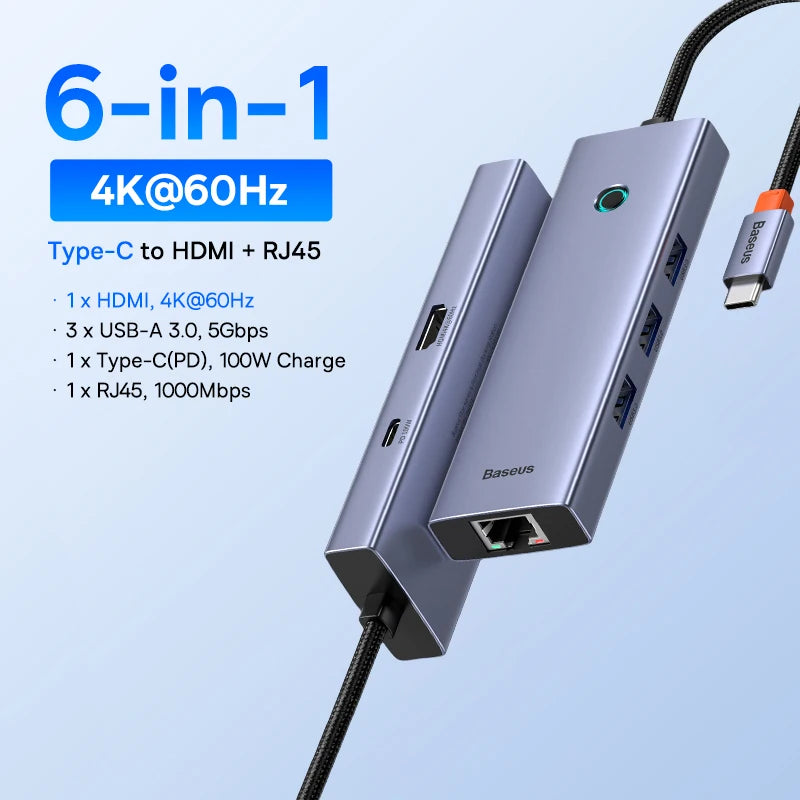 Baseus USB C HUB Dual HDMI 8K 4K Adapter 10-in-1 USB 3.2 10Gbps Splitter with RJ45 SD TF Type C PD 100W for MacBook Pro Air HUB