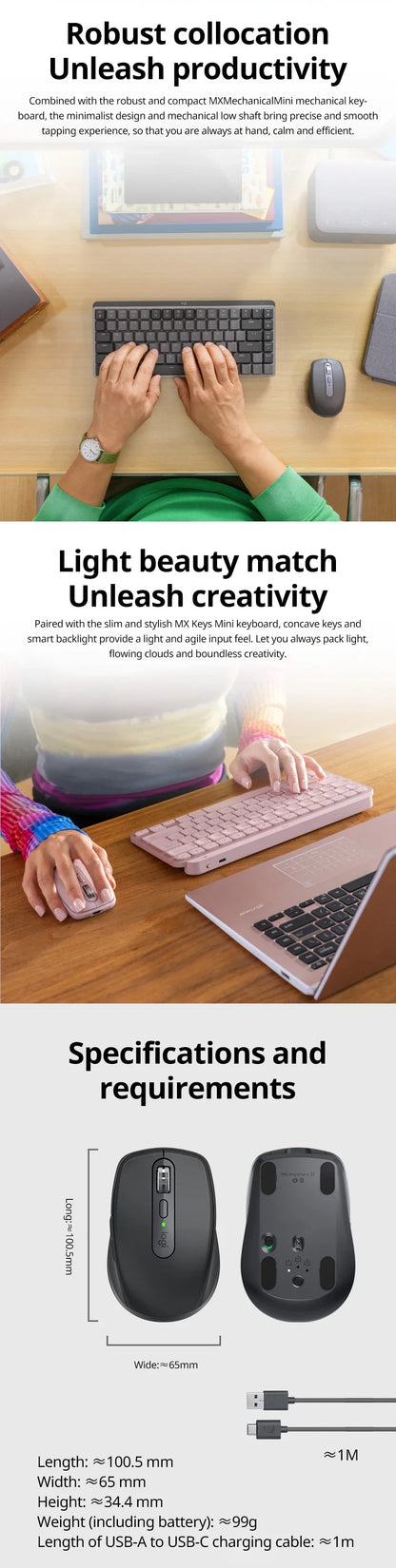 Logitech Master MX Anywhere 3S Office Silent Mouse Wireless Bluetooth 8K DPI,Magspeed Rapid Roller,Fast Charge Long Battery Life