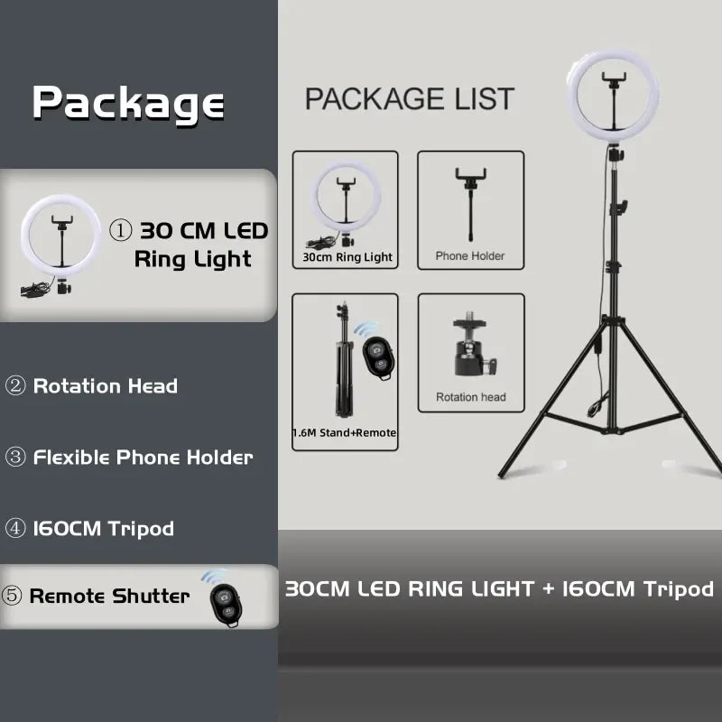 2" LED Ring Light with Tripod & Remote for TikTok & Video
