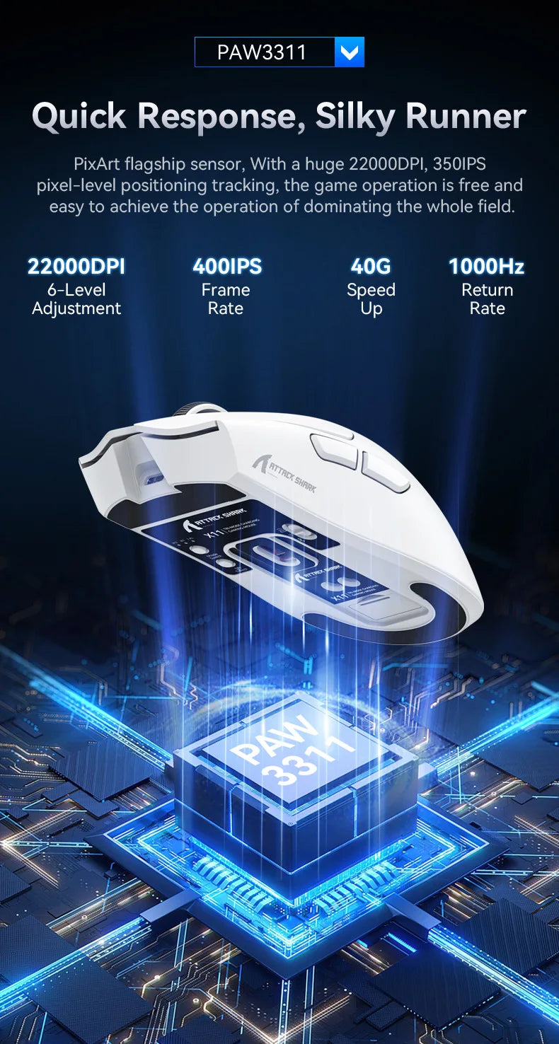 Attack Shark X11SE X11 PAW3311 Bluetooth Mouse, Triple Mode Connectivity, Touch Magnetic Charging Dock, Ultra-Light Gaming Mouse