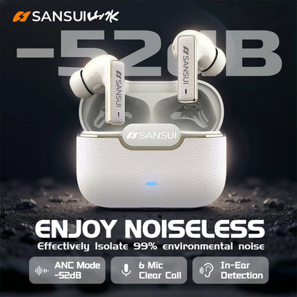 Sansui ANC Bluetooth TWS Earbuds -52dB Active Noise Cancelling Bluetooth 5.4 Headphone Ture Wireless Earphones 6 Mic HD Calls