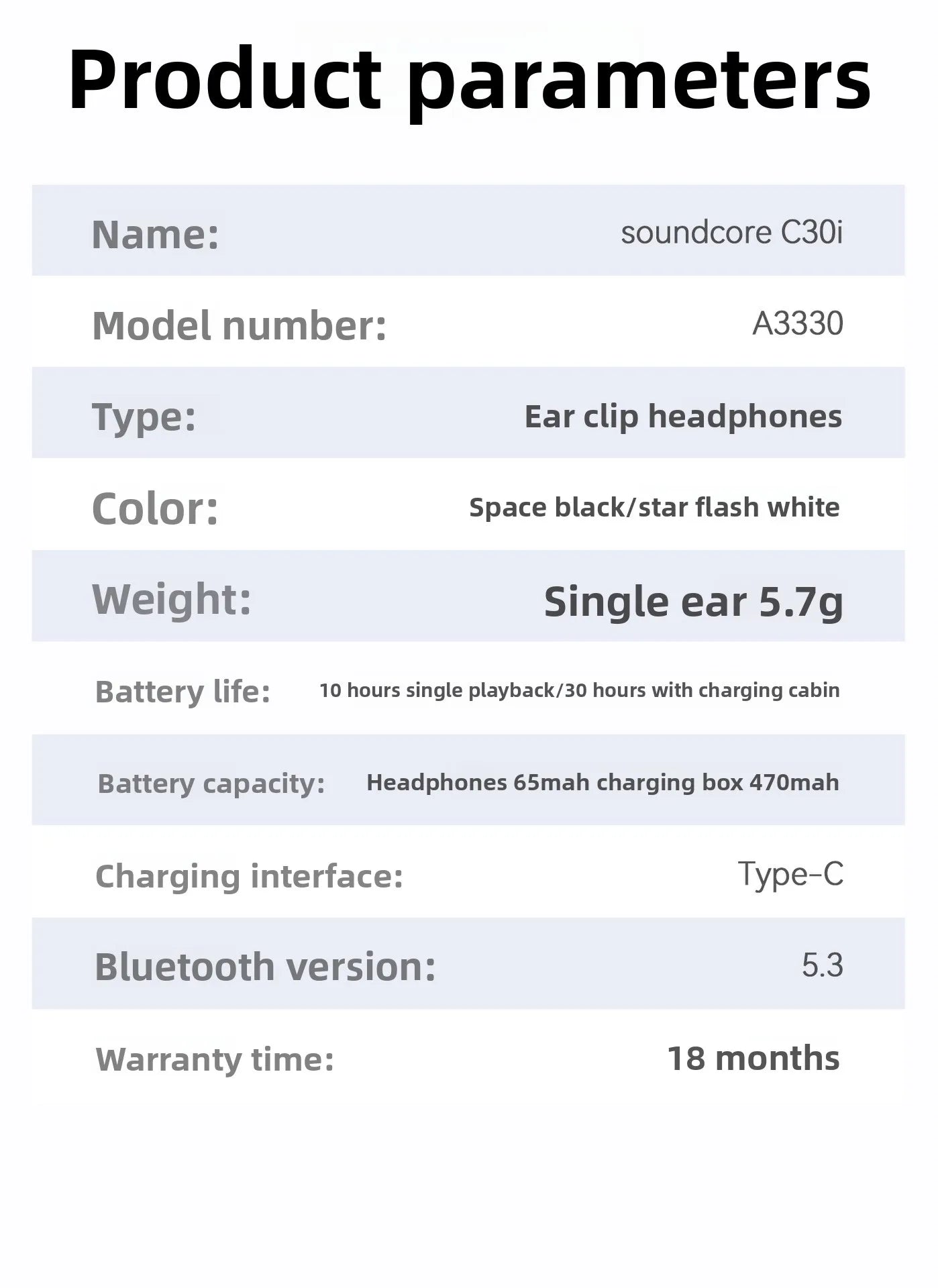 C30i Open Ear Clip Bluetooth Headset - Wireless Space Capsule Design