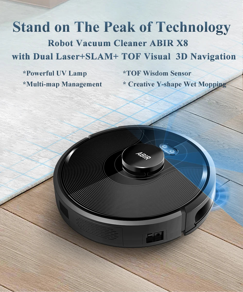 ABIR X8 Robot Vacuum - Laser Navigation Multi-Floor Mapping Zone Cleaning