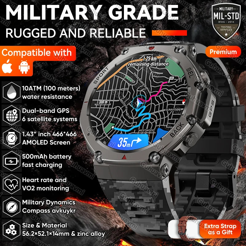 T-Rex 3 Pro Military GPS Smartwatch - 10ATM, 500mAh, Dual-Band GPS