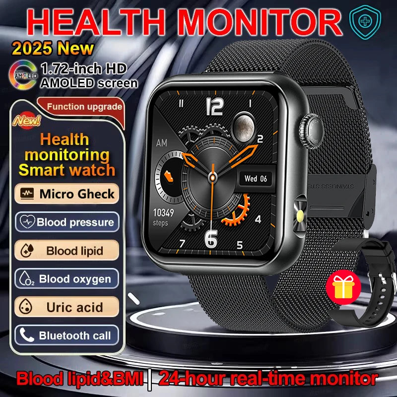 AI Smart Watch - HRV+PPG Blood Pressure Monitor, IP68 Waterproof