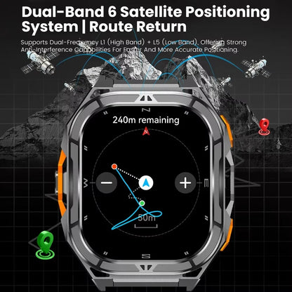 Military GPS Smart Watch - 5ATM Waterproof Bluetooth Call Compass Heart Rate