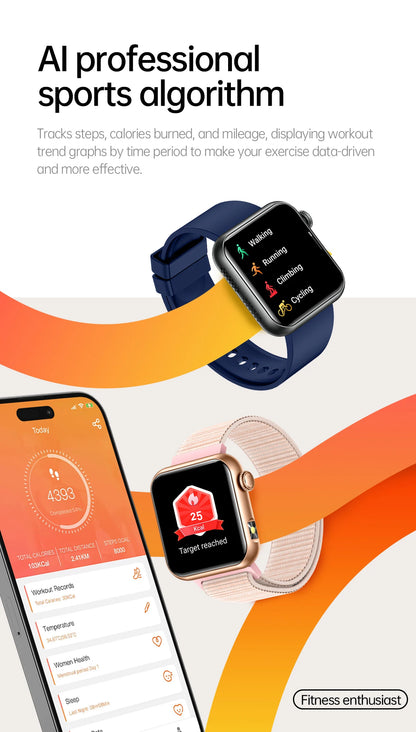 AI Smart Watch - HRV+PPG Blood Pressure Monitor, IP68 Waterproof