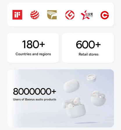 Baseus Bowie 30 Wireless Earphones 50dB Noise Reduction 65Hrs Long Playtime Bluetooth 5.3 Earbuds 6 Mics AI Call Clear Big Bass