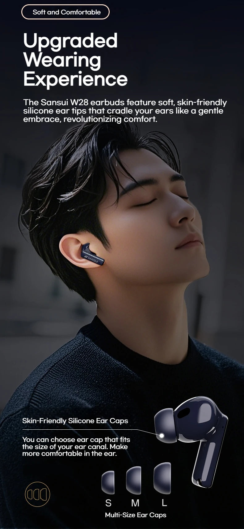 Sansui ANC Bluetooth TWS Earbuds -52dB Active Noise Cancelling Bluetooth 5.4 Headphone Ture Wireless Earphones 6 Mic HD Calls