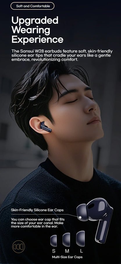 Sansui ANC Bluetooth TWS Earbuds -52dB Active Noise Cancelling Bluetooth 5.4 Headphone Ture Wireless Earphones 6 Mic HD Calls