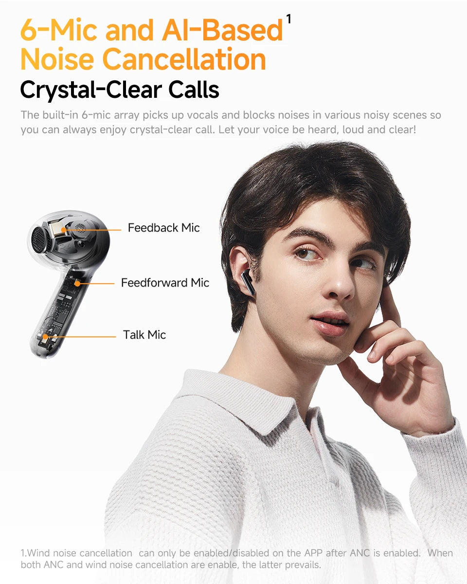 QCY HT10 AilyBuds Pro+ ANC Wireless Earphone Hi-Res Audio with LDAC Bluetooth 5.3 Earbuds 6 Mic AI HD Call Multipoint Connection