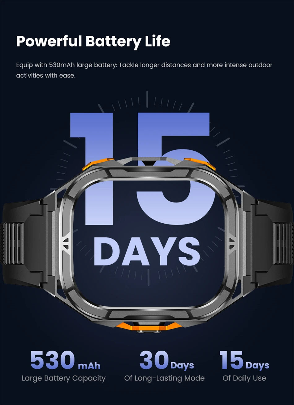 Military GPS Smart Watch - 5ATM Waterproof Bluetooth Call Compass Heart Rate