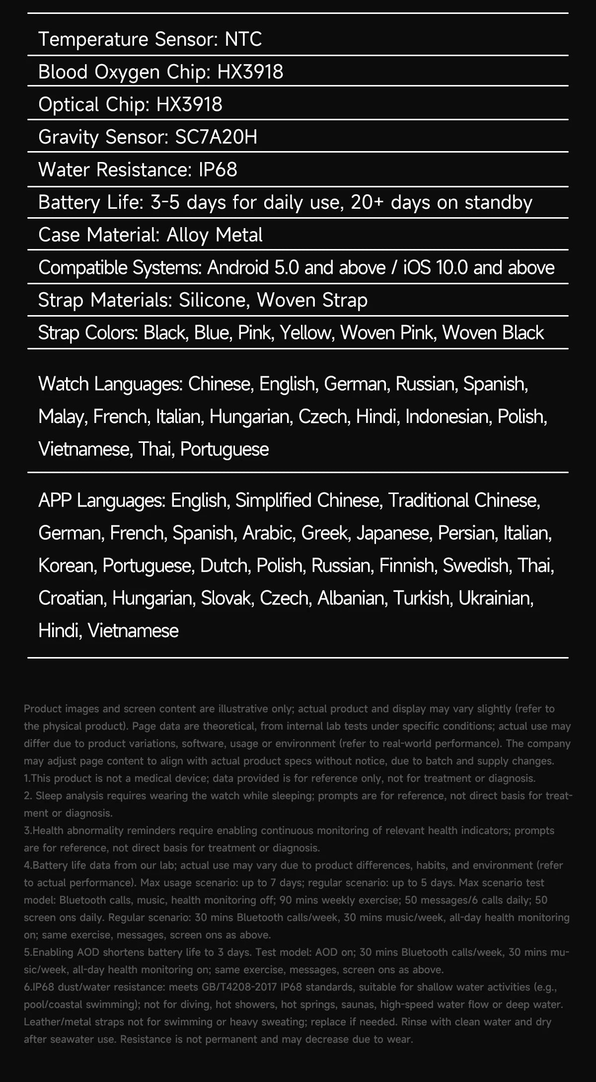 AI Smart Watch - HRV+PPG Blood Pressure Monitor, IP68 Waterproof