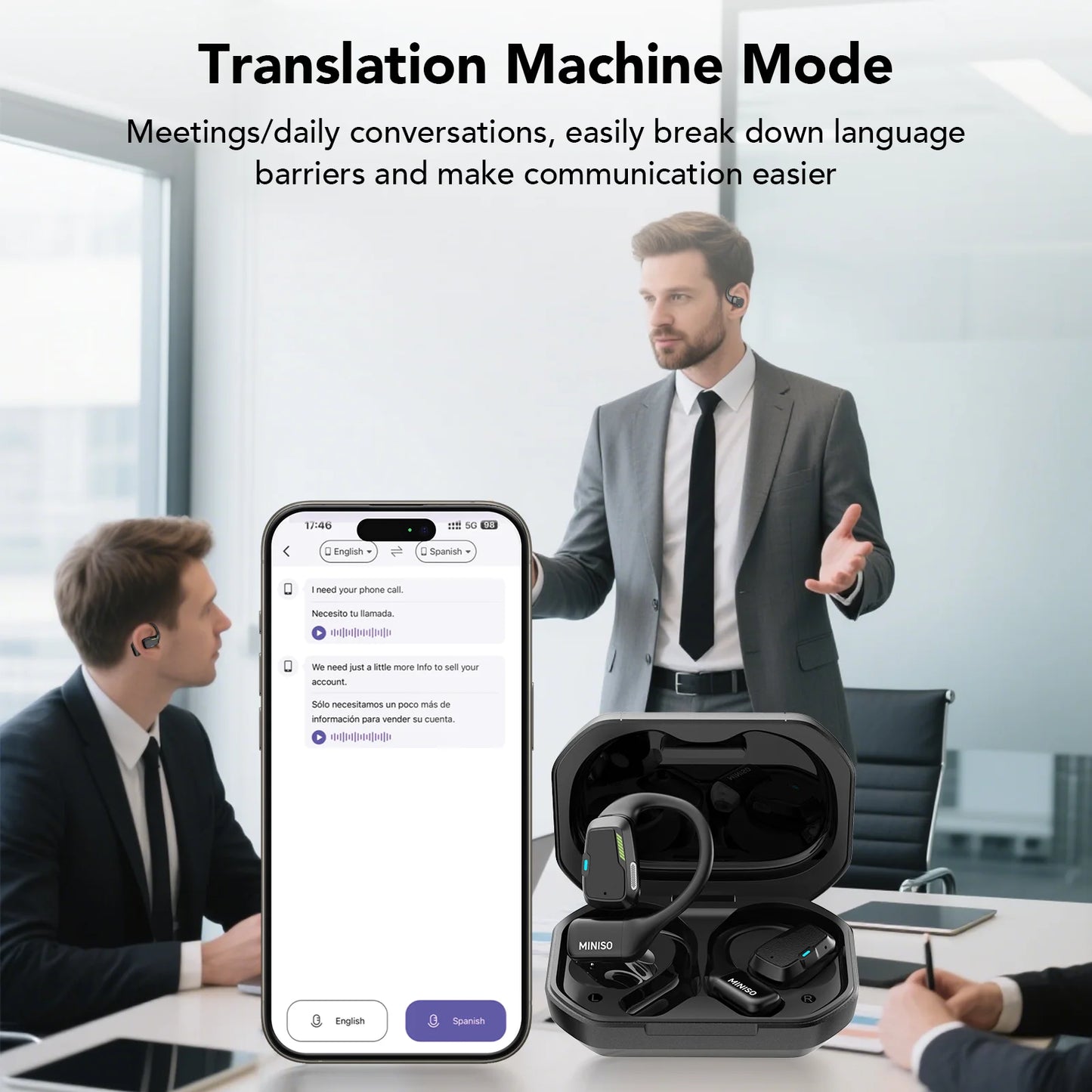 [AI Translator] MINISO M98 Wireless Headphones OWS Sports Bluetooth Earphones Gaming Headset ASMR APP Translation Earbuds IPX5