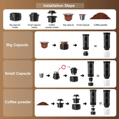 Portable Electric Espresso Maker - 3-in-1 Wireless Coffee Machine for Car Travel