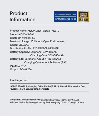 MOONDROP Space Travel 2 TWS Earphones - Bluetooth 6.0 ANC HiFi Gaming Headset