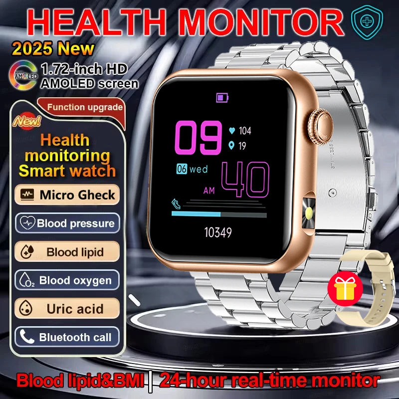 AI Smart Watch - HRV+PPG Blood Pressure Monitor, IP68 Waterproof