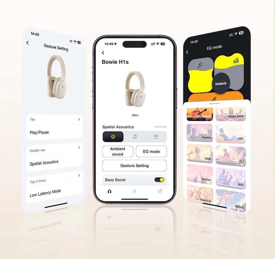 Baseus Bowie H1s Wireless Headphones - 46dB ANC, Hi-Res Spatial Audio, 120H