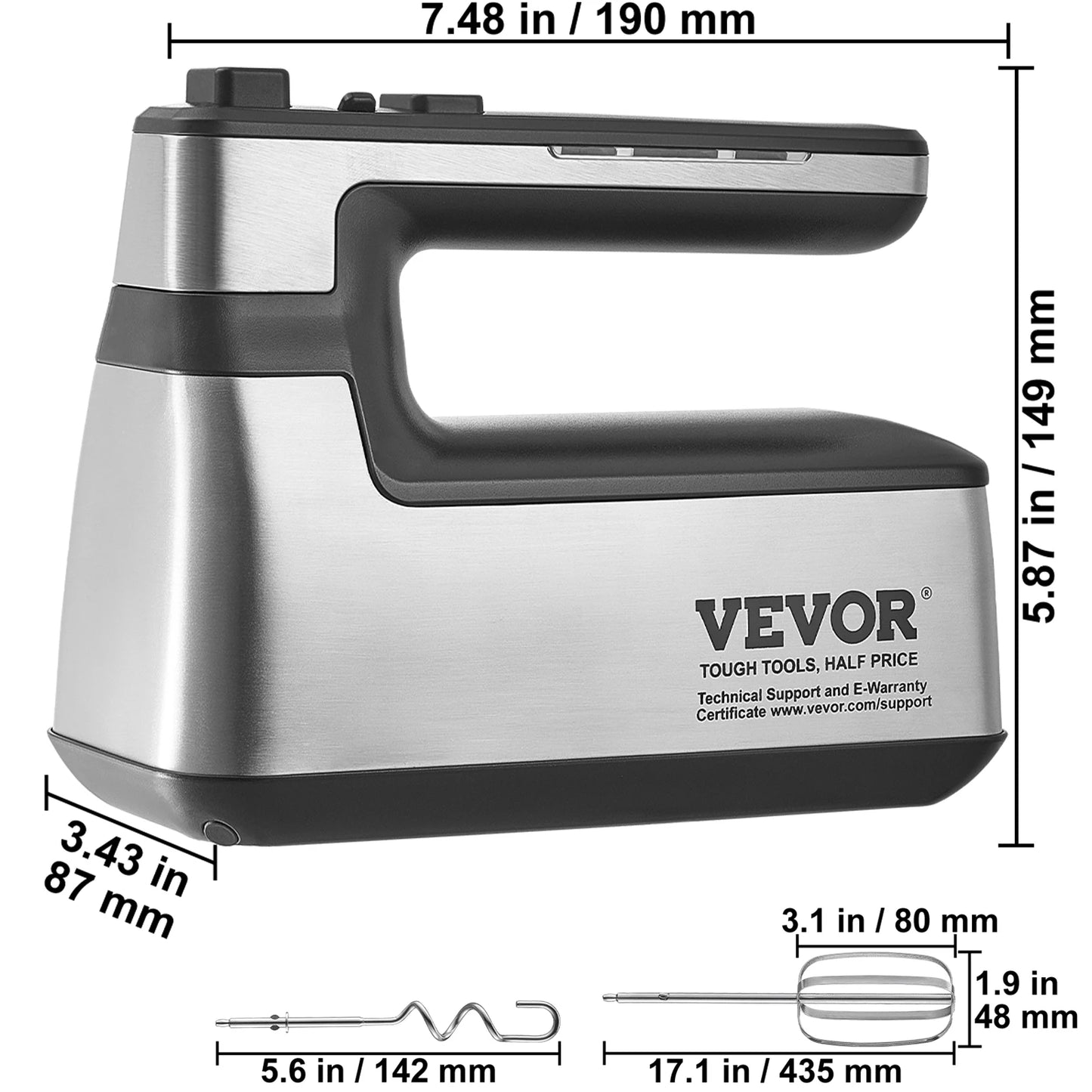 VEVOR Cordless Electric Hand Mixer - Variable Speed Rechargeable Baking Mixer