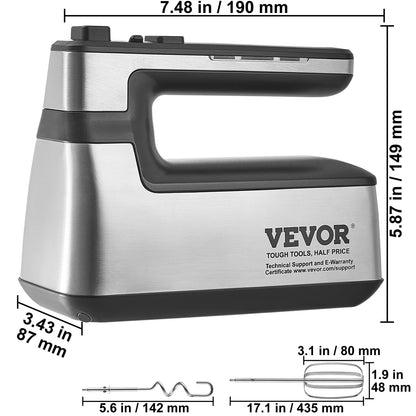 VEVOR Cordless Electric Hand Mixer - Variable Speed Rechargeable Baking Mixer