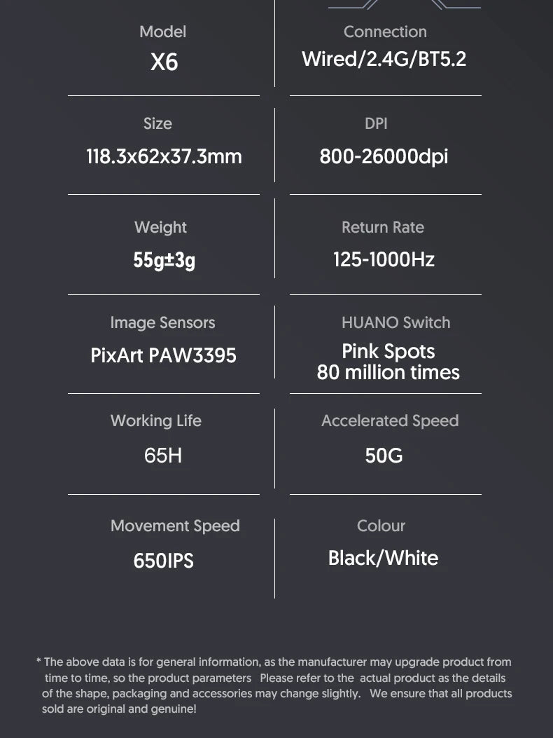 ATTACK SHARK X6 Mouse,PAW3395 Bluetooth Tri-Mode Connection,RGB Touch Magnetic Charging Base,Macro Gaming Mouse
