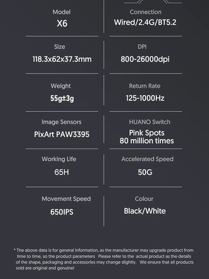 ATTACK SHARK X6 Mouse,PAW3395 Bluetooth Tri-Mode Connection,RGB Touch Magnetic Charging Base,Macro Gaming Mouse