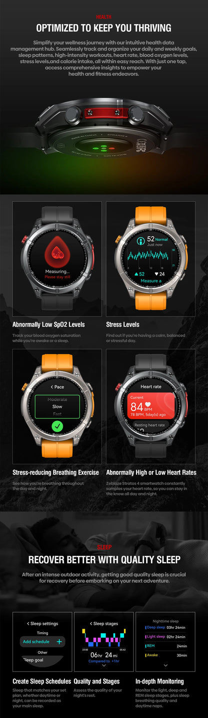 Zeblaze Stratos 4 GPS Smartwatch - 1.43" AMOLED, Compass, Altimeter