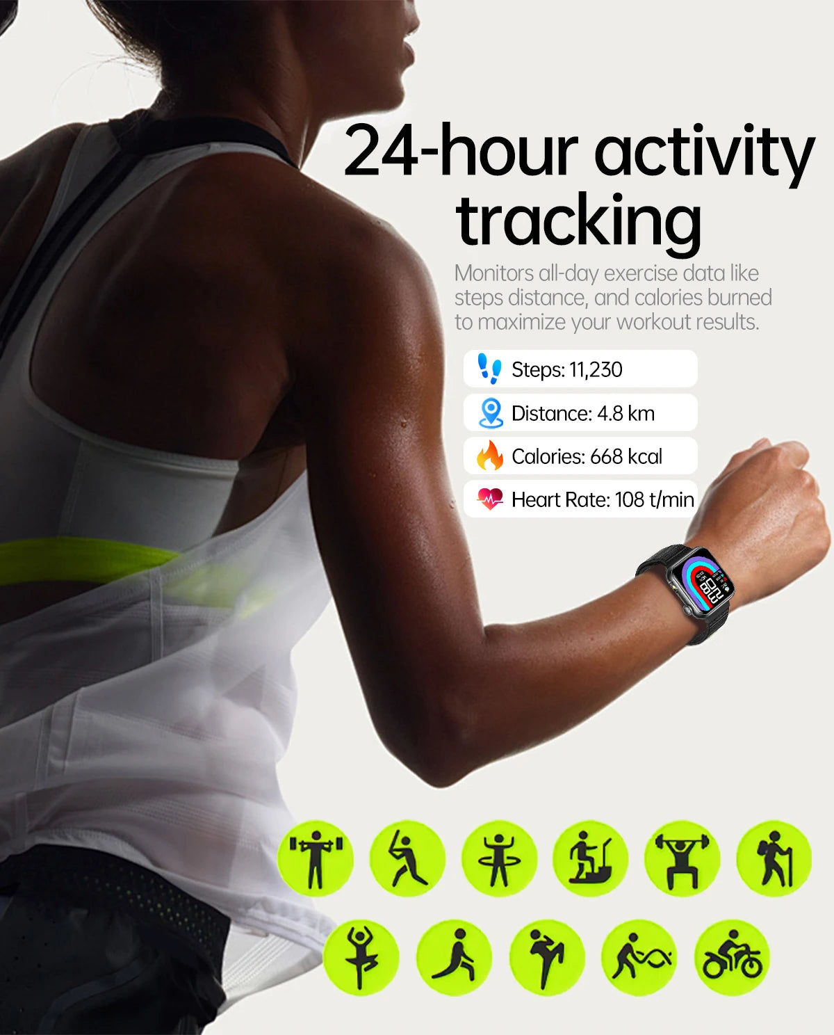 AI Smart Watch - HRV+PPG Blood Pressure Monitor, IP68 Waterproof