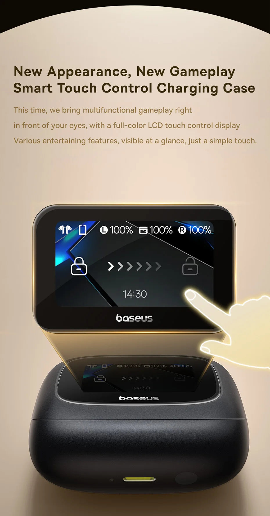 Baseus Bowie M2s Ultra Wireless Earphones Smart Screen 52dB Noise Cancelling Bluetooth 5.4 Headphones 3D Audio Spatial Earbuds